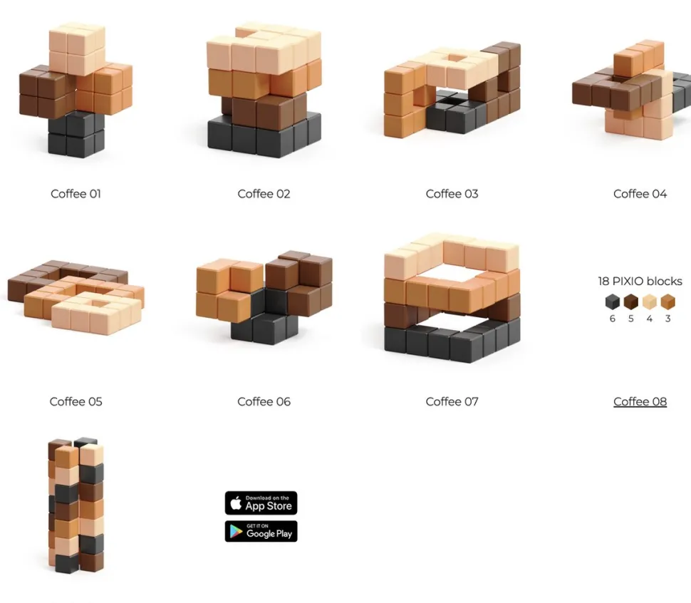 Pixio Magnetische Blokjes 60 Stuks Aanvullende Kleuren Coffee